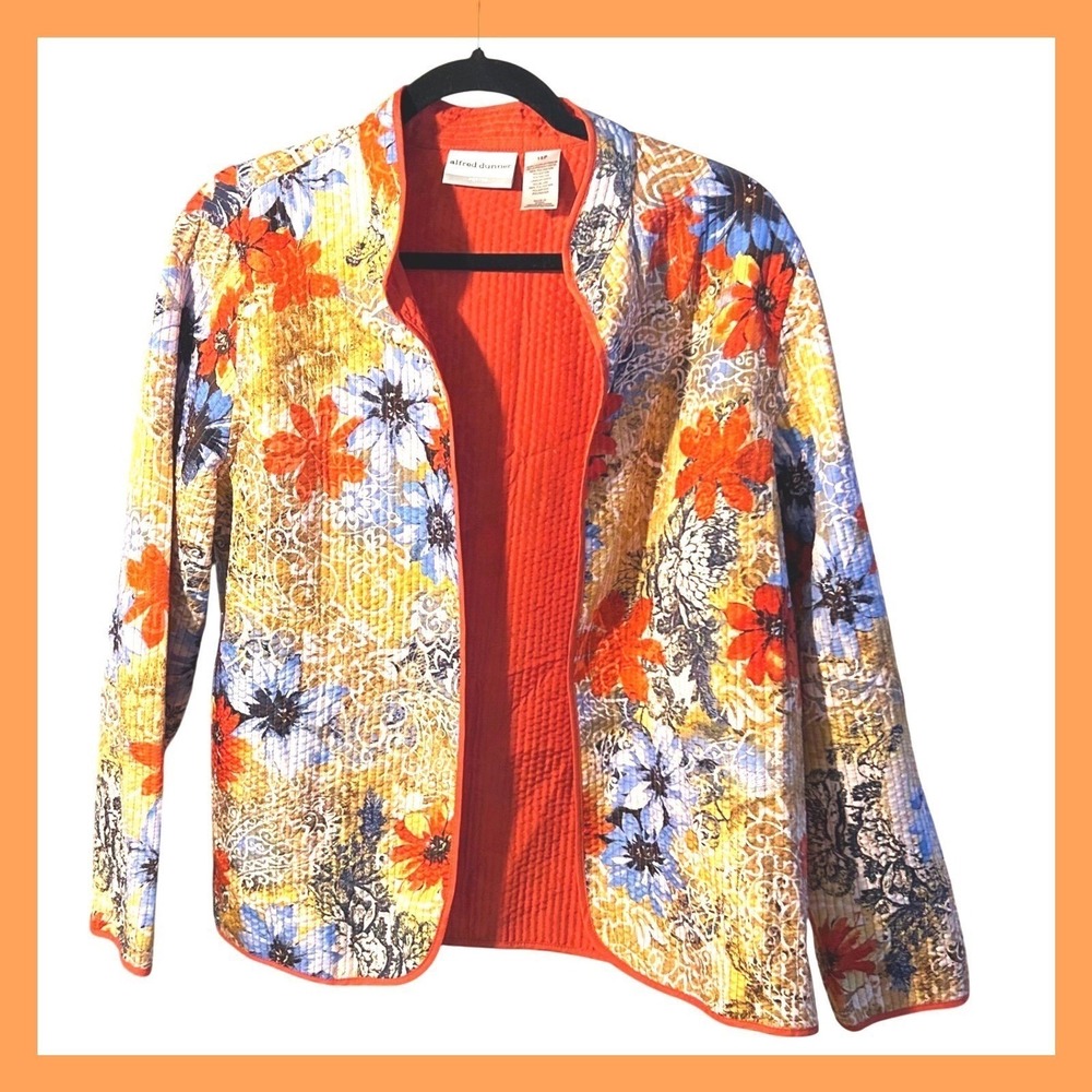 Alfred‎ Dunner Floral Quilted Colorful Vintage Open Jacket  Sz.16 Petite